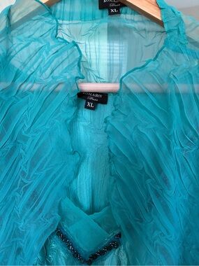 Komarov Teal Ruffled Sheer Overlay Dress